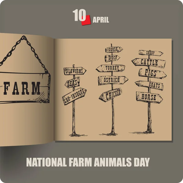 Albüm Nisan Ayında Ulusal Çiftlik Hayvanları Günü Ile Yayıldı — Stok Vektör