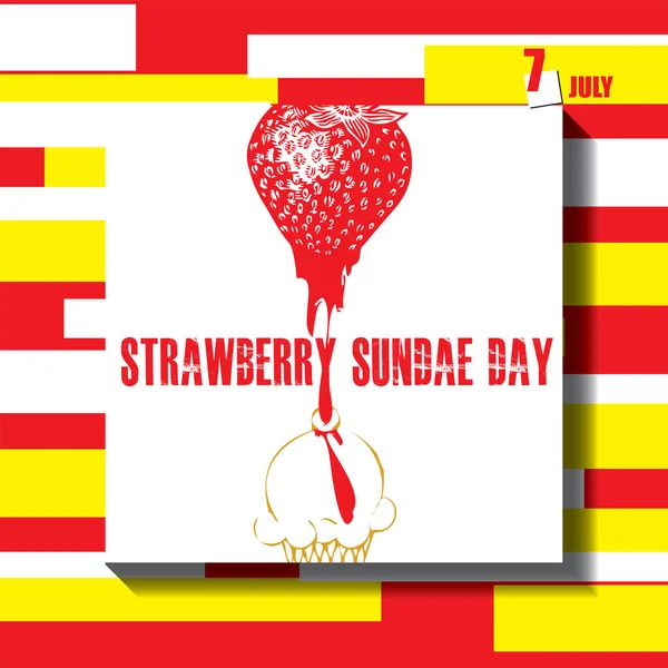 Calendar Event Celebrated July Strawberry Sundae Day — Vetor de Stock