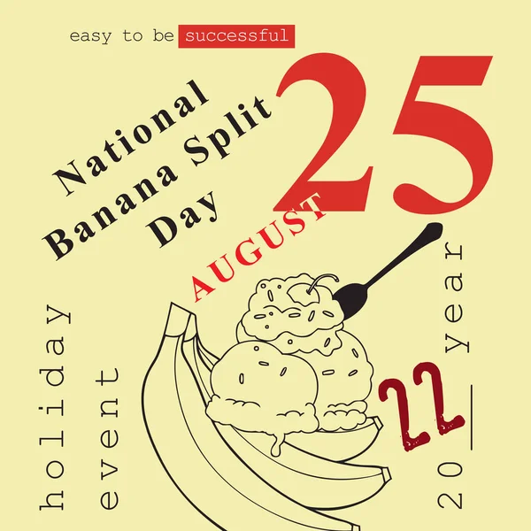 Calendar Event Celebrated August National Banana Split Day — Vettoriale Stock