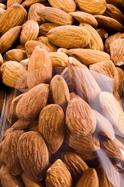 Fondo Semillas Almendras Peladas Nueces Nutritivas Sabrosas — Foto de Stock