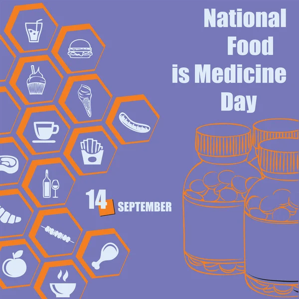 カレンダーイベントは9月に祝われます National Food Medicine Day — ストックベクタ