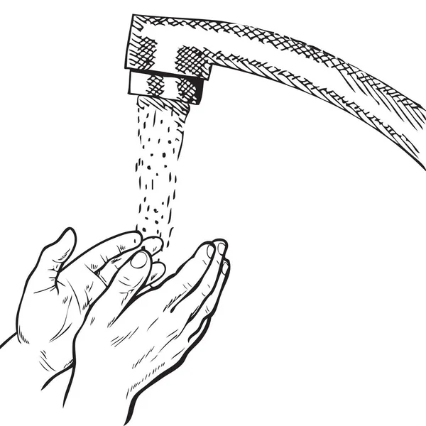 Laver Les Mains Sous Eau Courante Robinet Illustration Vectorielle — Image vectorielle