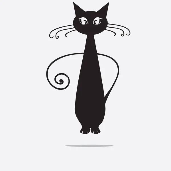 Classic Image Black Sitting Cat Long Tail — Stock Vector