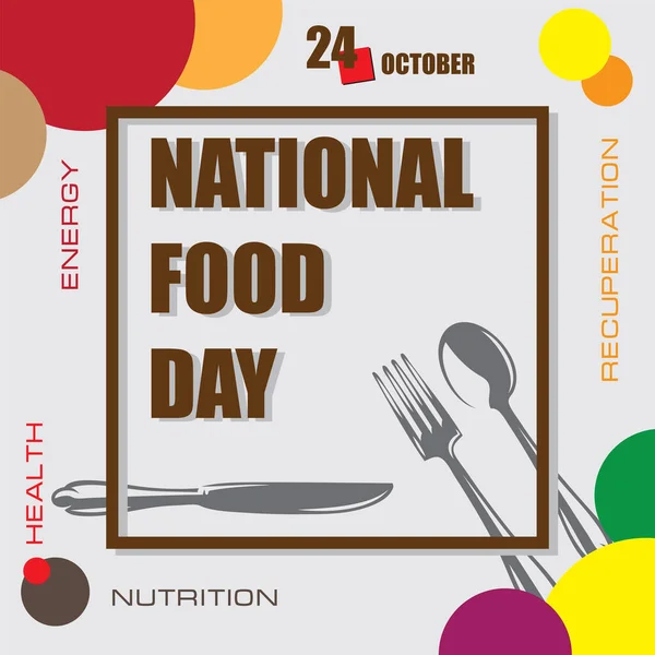 カレンダーイベントは10月に祝われます National Food Day — ストックベクタ