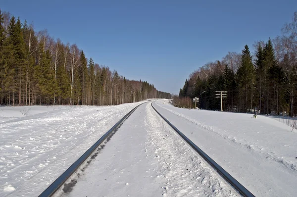 Linha ferroviária coberta de neve — Fotografia de Stock