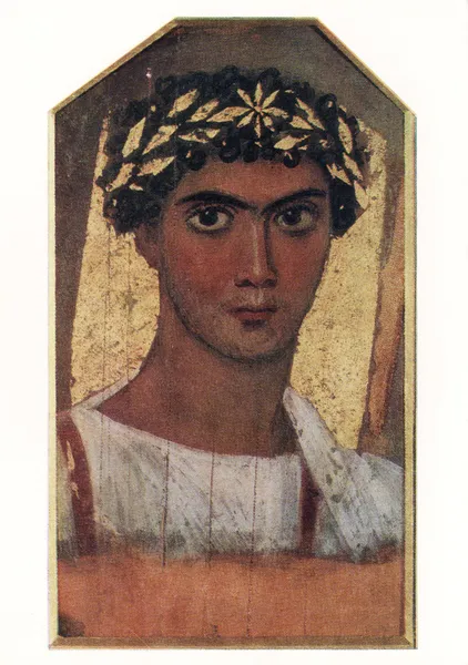 Рисунок молодого человека в золотом венке из Фаюма (Египет, II в.) — стоковое фото