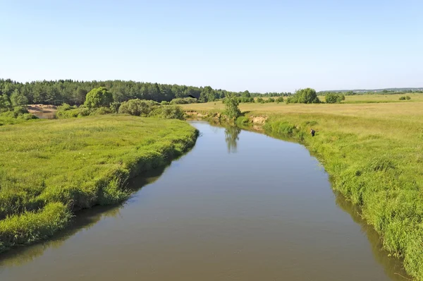 Land landskap med liten flod — Stockfoto