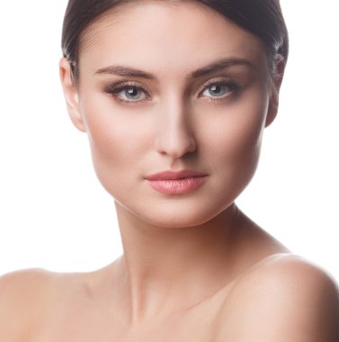 güzel kadın portrait.clear taze skin.isolated bir beyaz