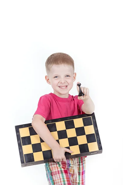 Boy with chessboard — Stock Photo, Image