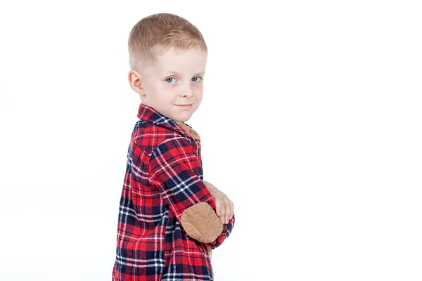 Boy in red shirt in black cell — Stock Photo, Image