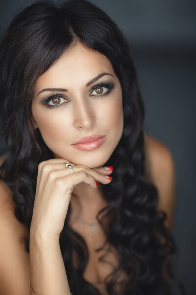 Portrait of a beautiful girl, brown eyes, long hair