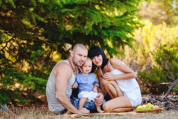 Lycklig familj som har roligt utomhus — Stockfoto