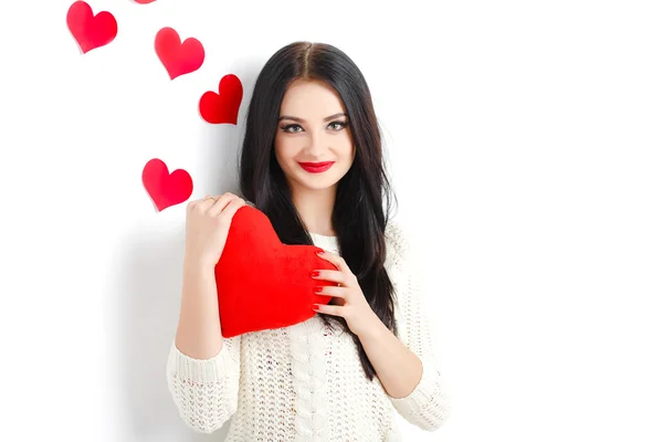 Portrait of Love and valentines day woman holding heart smiling — Stock Photo, Image