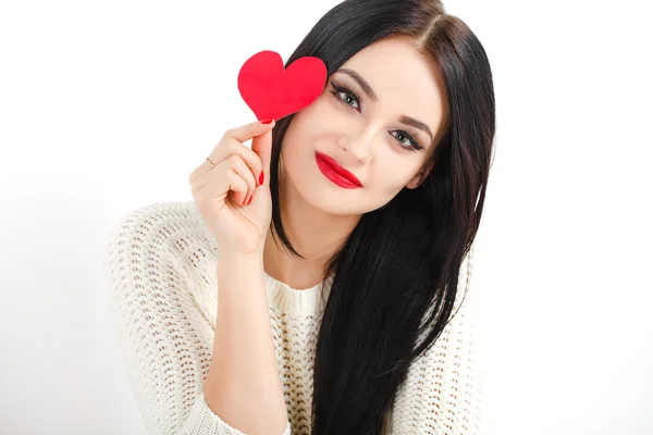 Portrait of Love and valentines day woman holding heart smiling — Stock Photo, Image
