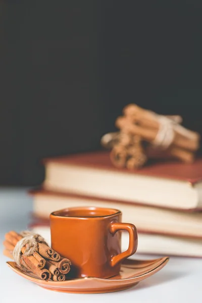 Tasse heißen Tee mit Zimtstangen — Stockfoto
