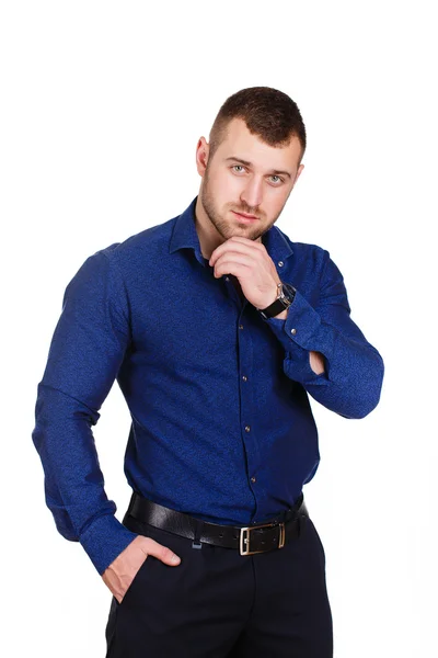 Portrait of a young business man in the blue shirt — Stock Photo, Image