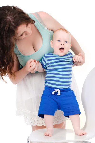 Portrait of happy fun family. Mother and baby — Stock Photo, Image