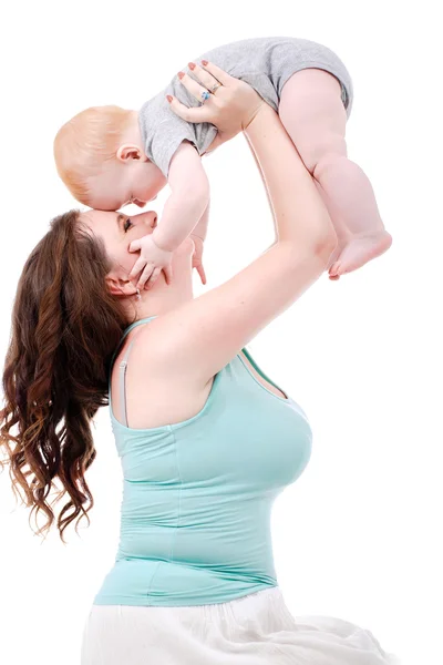 Portret van gelukkig plezier familie. moeder en baby — Stockfoto