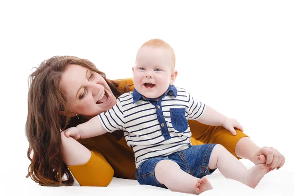 Portrait of happy fun family. Mother and baby — Stock Photo, Image
