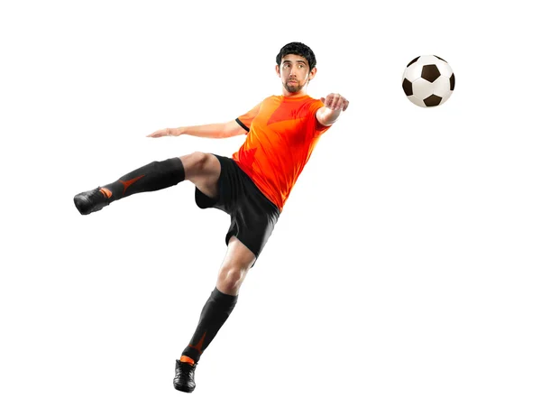 Football player striking the ball, isolated — Stock Photo, Image