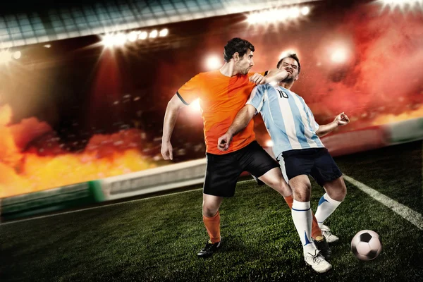 Soccer player kicked to the face other player — Stock Photo, Image