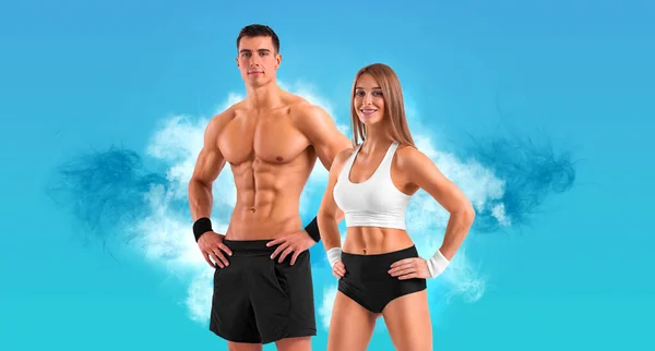 Ajuste pareja en el gimnasio aislado sobre fondo blanco. Concepto fitness. Estilo de vida saludable. — Foto de Stock