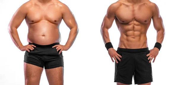 Antes e depois da transformação de aptidão de perda de peso. — Fotografia de Stock