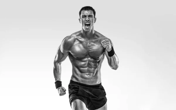Concepto Corredor Atleta Velocista Corriendo Sobre Fondo Claro Fitness Motivación — Foto de Stock
