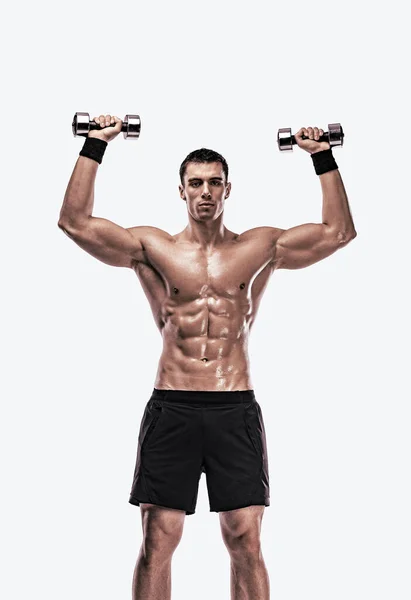 Tělocvik Celým Tělem Svalnatý Muž Sportovec Fitness Tělocvičně Mají Rušné — Stock fotografie