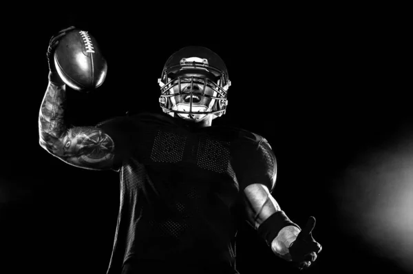 American Football Player Black Background Copy Space — Stock Photo, Image