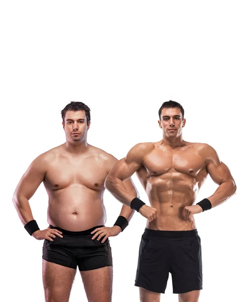 刺激减肥前和后的转化 这个男人很胖 但变得健康了 体形肥胖 — 图库照片