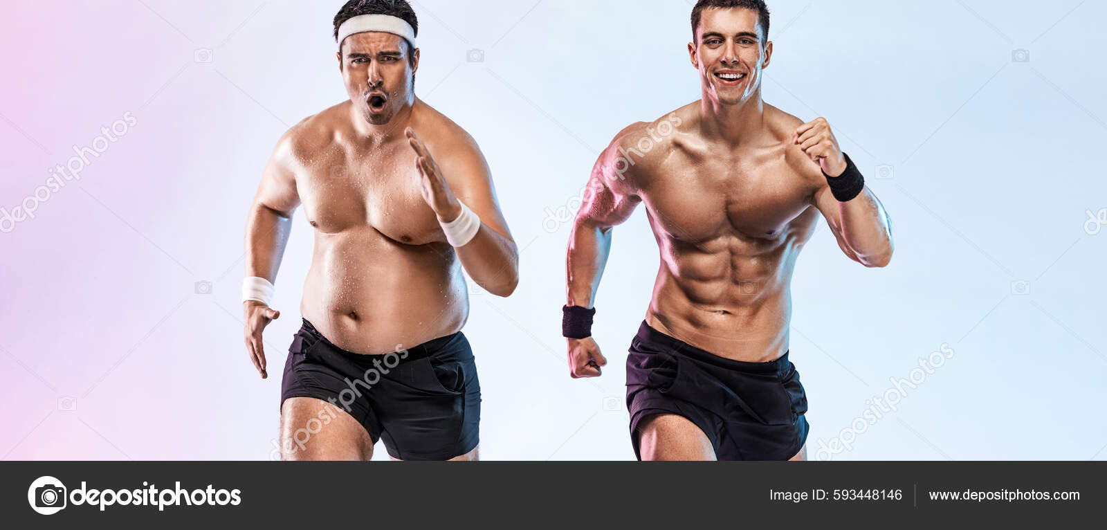 Very Fat Man Jogging Lose Weight Become Slim Athlete Running Stock Photo by  ©MikeOrlov 593448146