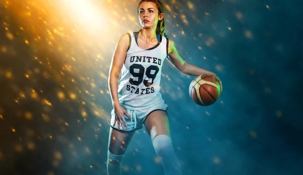 Porträt Eines Schönen Und Sexy Mädchens Mit Basketball Studio — Stockfoto