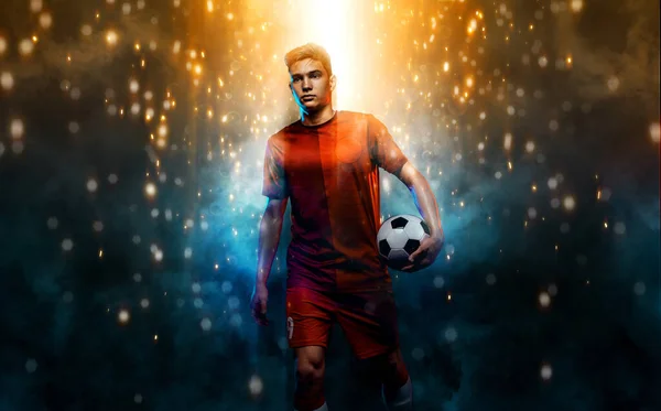 Football Player Teenager Soccer Player Boy Football Sportswear Game Ball — Stock Photo, Image