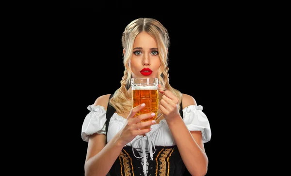Молода Сексуальна Офіціантка Октоберфест Одягнена Традиційну Баварську Або Германську Дирндль — стокове фото