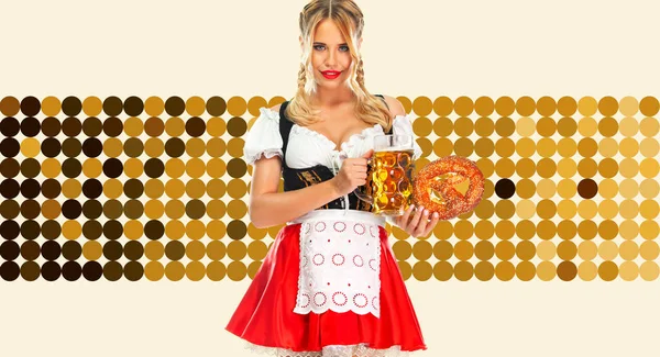 Fiatal Szexi Oktoberfest Lány Pincérnő Visel Hagyományos Bajor Vagy Német — Stock Fotó
