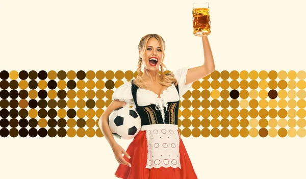 Young Sexy Oktoberfest Girl Waitress Wearing Traditional Bavarian German Dirndl — Stockfoto