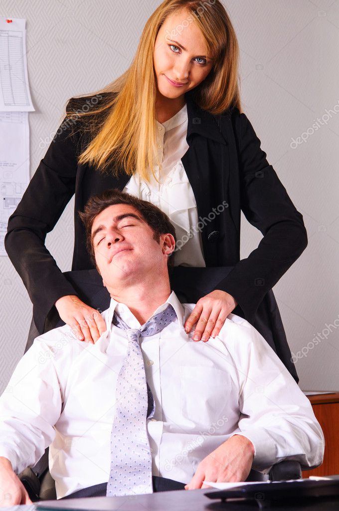 Massage curly secretary couple