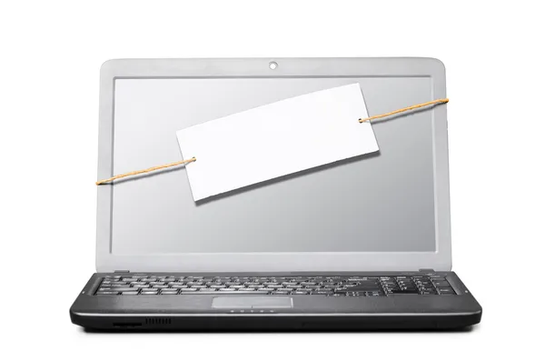 Laptop with blank note — Stock Photo, Image