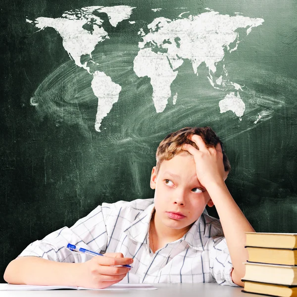 Menino da escola triste — Fotografia de Stock