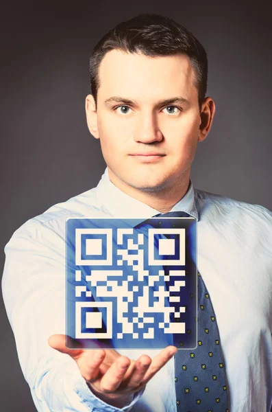 Business man with icon — Stock Photo, Image