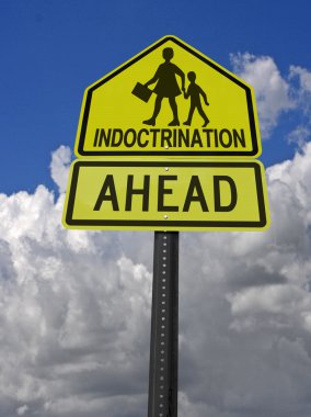 Indoctrination ahead warning roadsign clipart