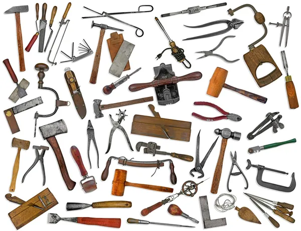 Vintage tools mix collage on white — Stock Photo, Image