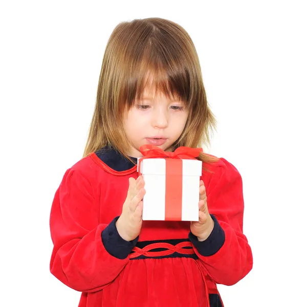 Gelukkig kind meisje houden doos van de gift — Stockfoto