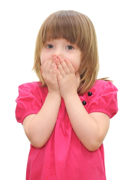 Little girl with covered his mouth — Stock Photo, Image