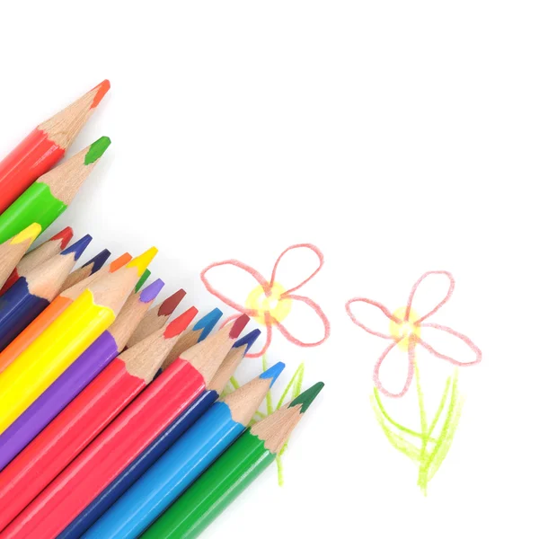Crayons de couleur sur enfant — Photo