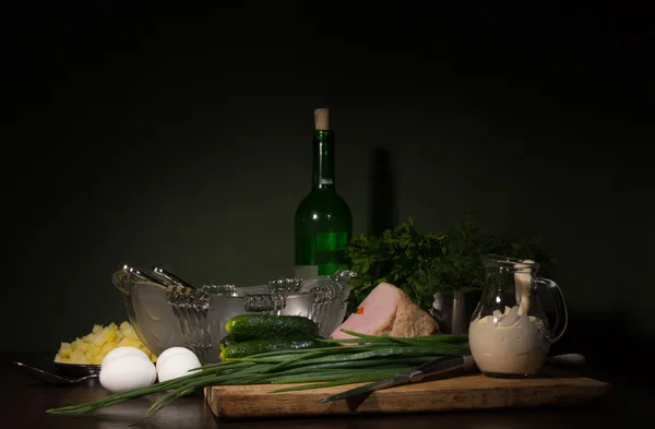 Stilleben med ingredienser för en sallad — Stockfoto