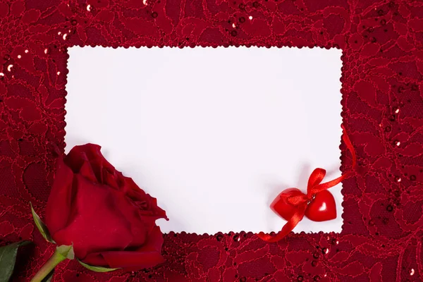 Fond Rouge Avec Motif Dentelle Une Carte Postale Pour Texte — Photo