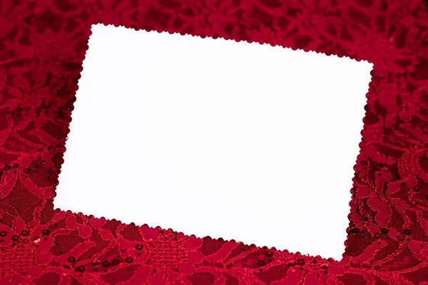 Red Background Lace Pattern Postcard Text — Stock Photo, Image