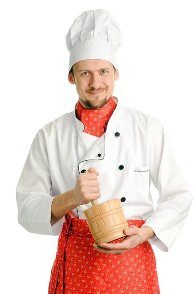 Chef with a mortar — Stock Photo, Image